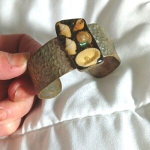 Silver Textured Bracelet with Shell Accents